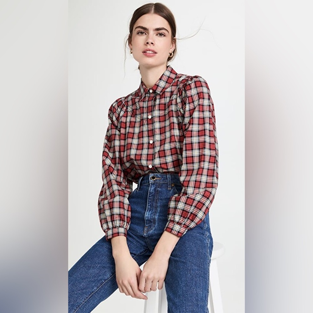 Alex Mill Janelle Blouse in Red Tartan Size XS